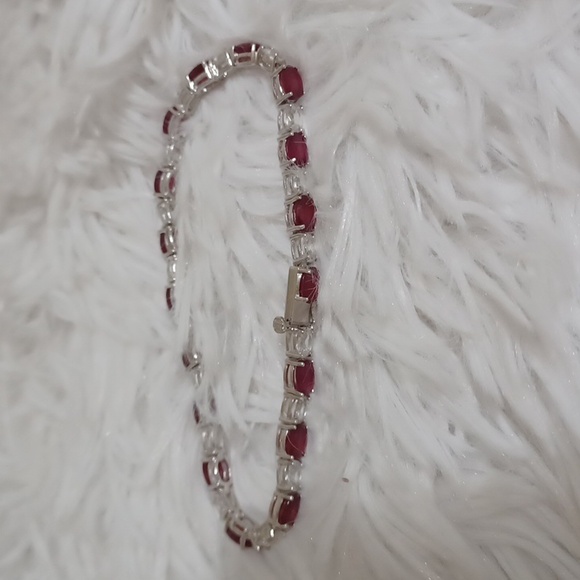 Colleen Lopez Sterling Silver Garnet and White Zircon Tennis Bracelet NIB - Picture 8 of 9